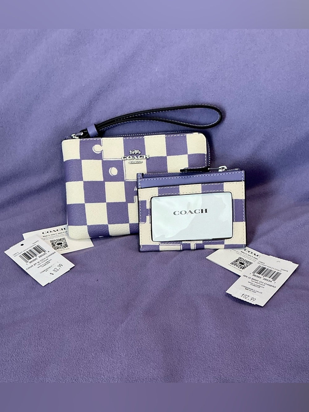 Coach Lavender and Cream Checker Wristlet & Card Case Set - Picture 2 of 3